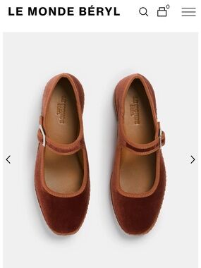 Le Monde Beryl Women's Velvet Mary Jane Flats in Rust Brown